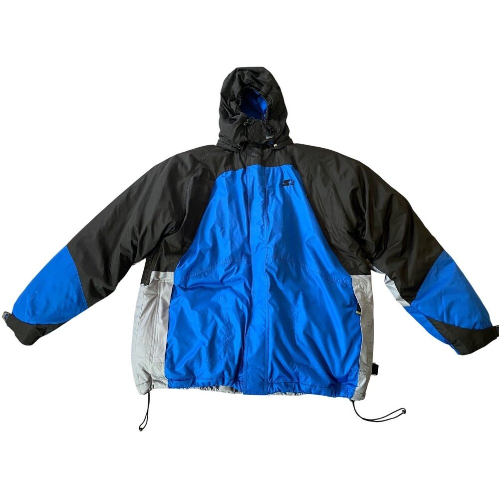 Starter Mens Large Hooded Winter Jacket Blue & Black Zip Off Hood Large